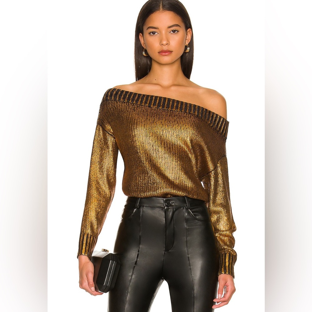 superdown Metallic Off-the-Shoulder Marla Sweater in Copper - Picture 1 of 7